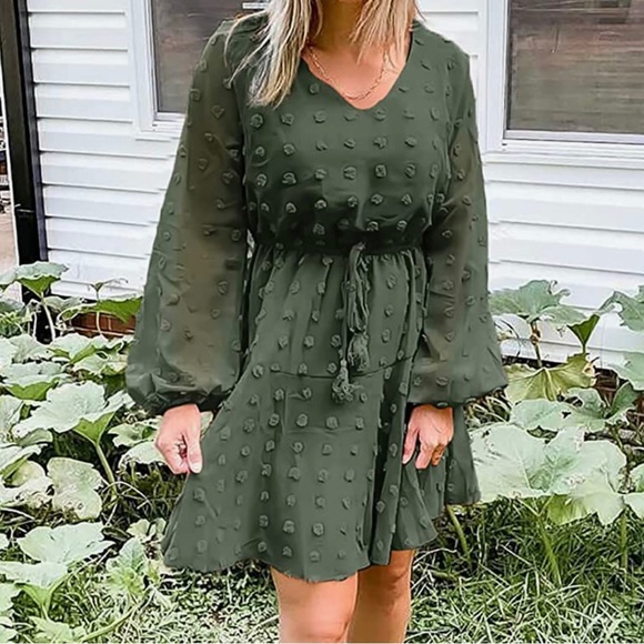 👗 Long Sleeve Swiss Dot Dress - Picture 11 of 14